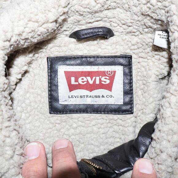 Levi's Men's Faux Leather Sherpa Lined Aviator Bomber Jacket Small Black Classic - Picture 3 of 10
